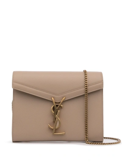 Shop Saint Laurent Cassandra Flap-front Crossbody Bag In Nude