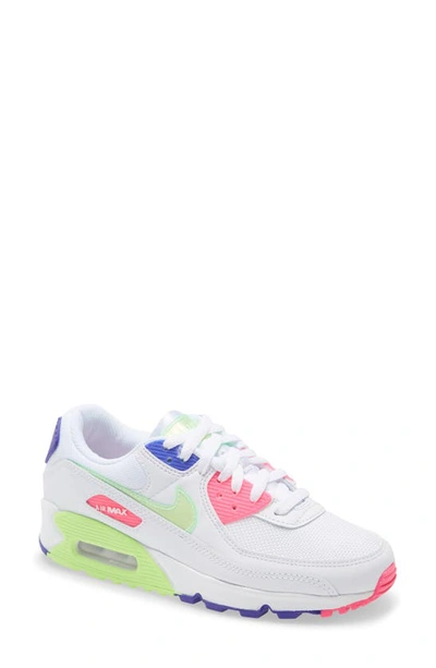Shop Nike Air Max 90 Sneaker In White/ Volt/ Indigo/ Pink
