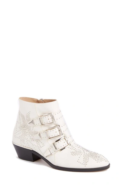 Shop Chloé Susanna Stud Buckle Bootie In Cloudy White