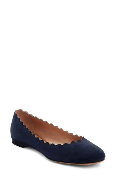 Shop Chloé Lauren Scalloped Ballet Flat In Majolica Blue