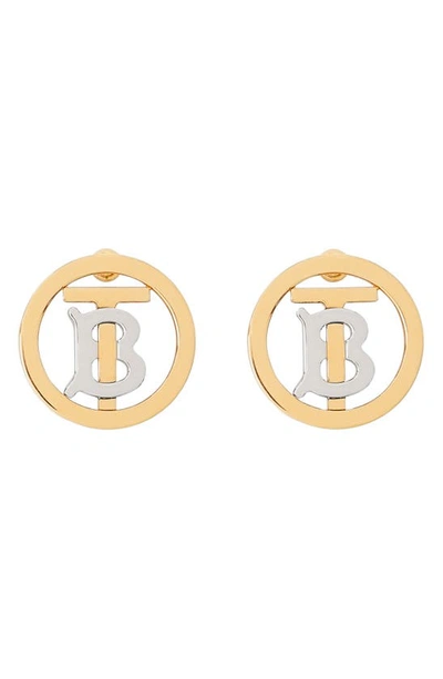 Shop Burberry Tb Monogram Circle Stud Earrings In Light Gold