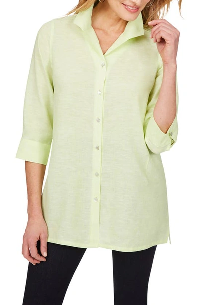 Shop Foxcroft Sterling Button Front Non-iron Linen Shirt In Lime Fizz