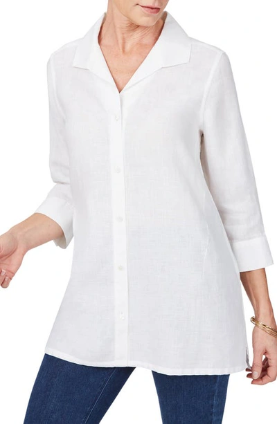 Shop Foxcroft Sterling Button Front Non-iron Linen Shirt In White