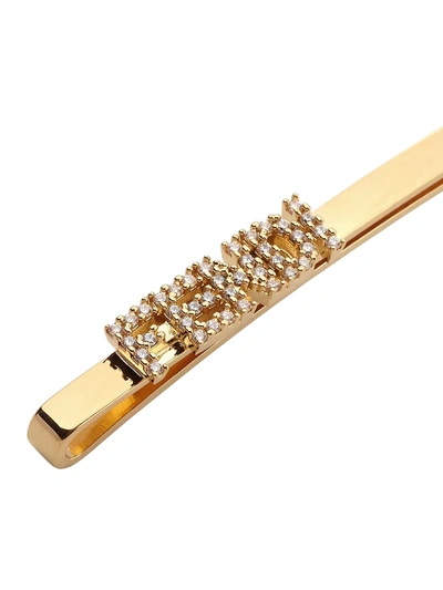 Shop Fendi Crystal-embellished Logo Hair Clip In Gold