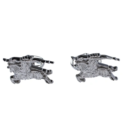 Pre-owned Burberry Equestrian Knight Silver Tone Cufflinks