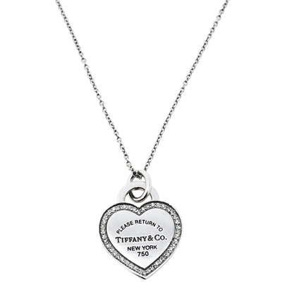 Pre-owned Tiffany & Co Please Return To Tiffany Diamond 18k White Gold Heart Tag Pendant Necklace