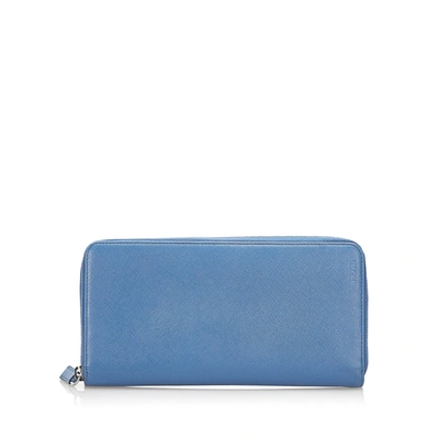 Pre-owned Prada Saffiano Long Wallet In Blue