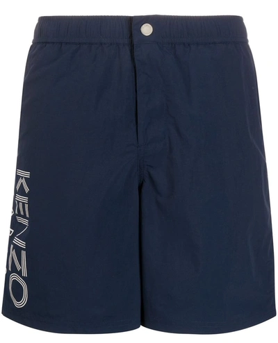 Shop Kenzo Logo Swim Shorts In Blue