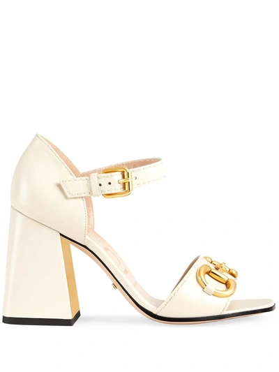 Shop Gucci Horsebit Block-heel Sandals In Weiss