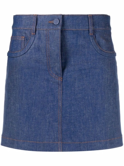 Shop Fendi Embossed-logo Denim Skirt In Blau