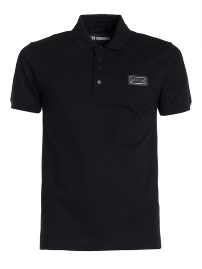 Shop Les Hommes Black Cotton Polo Shirt