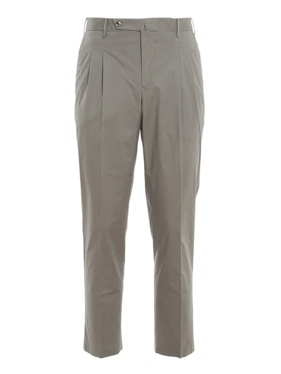 Shop Pt Torino Stretch Cotton Trousers In Grey