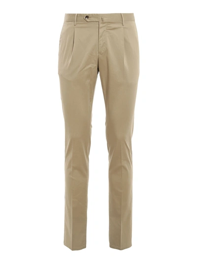 Shop Pt Torino Cotton Trousers In Beige