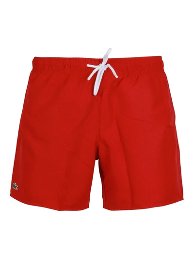 Shop Lacoste Tech Fabric Swim Shorts In Red