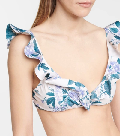 Shop Zimmermann Cassia Floral Ruffle-trimmed Bikini In Blue