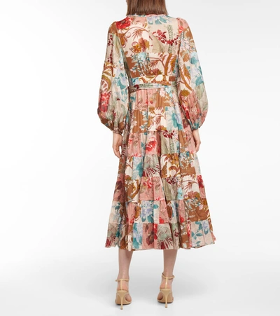 Shop Zimmermann Cassia Floral Cotton Midi Dress In Multicoloured