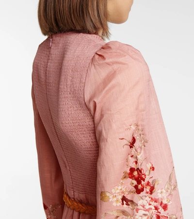 Shop Zimmermann Cassia Floral Cotton Midi Dress In Pink