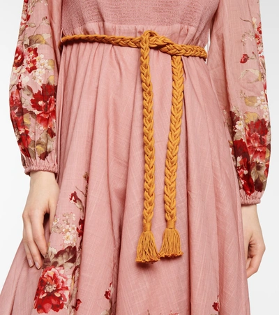 Shop Zimmermann Cassia Floral Cotton Midi Dress In Pink