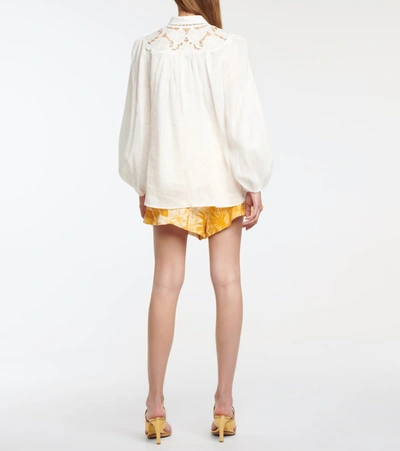 Shop Zimmermann Cassia Embroidered Linen Shirt In White