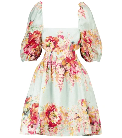 Shop Zimmermann Mae Floral Linen Minidress In Multicoloured