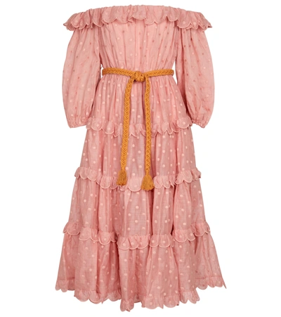 Shop Zimmermann Mae Off-shoulder Ramie Dress In Pink