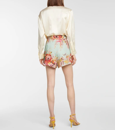 Shop Zimmermann Mae Floral Linen Shorts In Blue