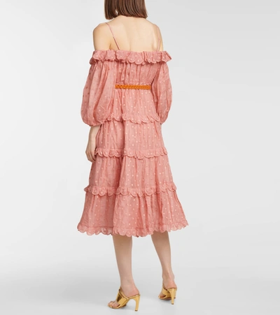 Shop Zimmermann Mae Off-shoulder Ramie Dress In Pink