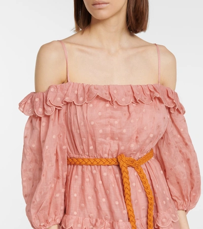 Shop Zimmermann Mae Off-shoulder Ramie Dress In Pink