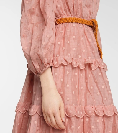 Shop Zimmermann Mae Off-shoulder Ramie Dress In Pink