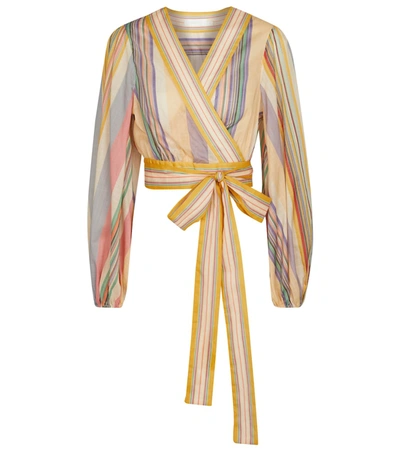 Shop Zimmermann Mae Striped Cotton Wrap Blouse In Multicoloured