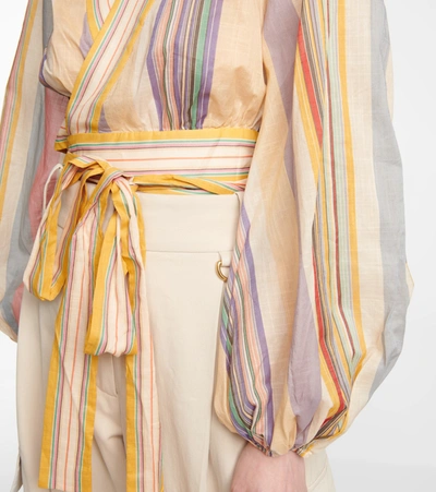 Shop Zimmermann Mae Striped Cotton Wrap Blouse In Multicoloured