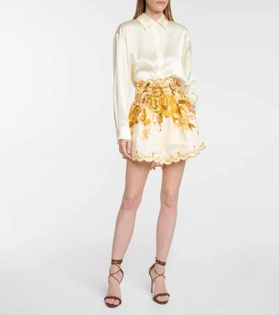 Shop Zimmermann Aliane Floral Linen Shorts In Yellow