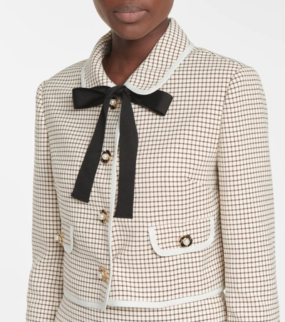 Shop Self-portrait Embellished Checked Cropped Jacket In Multicoloured