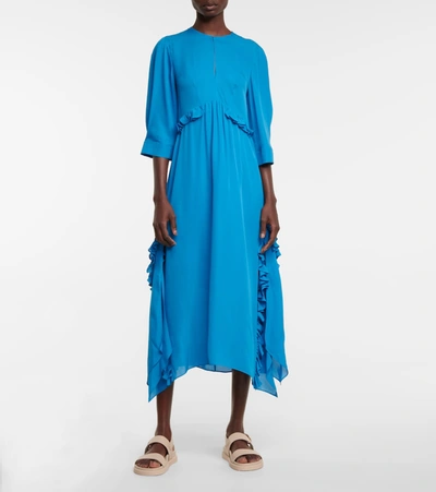 Shop Dorothee Schumacher Fluid Luxury Silk Dress In Blue