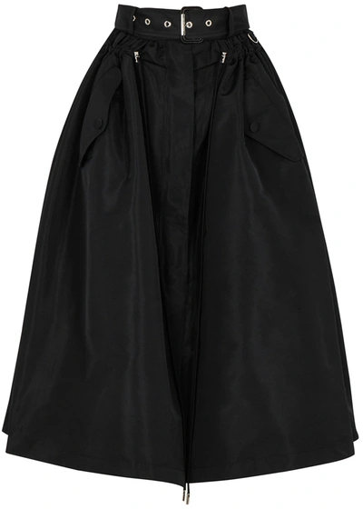 Shop Alexander Mcqueen Black Belted Faille Midi Skirt
