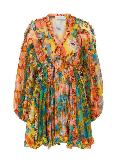 Shop Zimmermann Estelle Printed Silk-chiffon Mini Dress In Multicoloured
