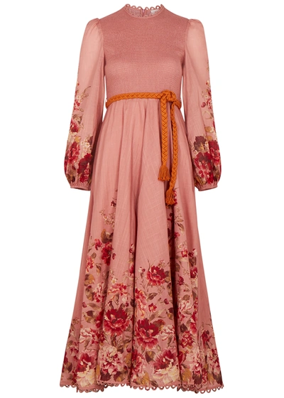 Shop Zimmermann Cassia Smocked Cotton Maxi Dress In Multicoloured