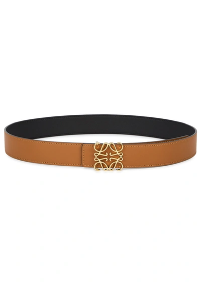 Shop Loewe Anagram Reversible Leather Belt In Tan