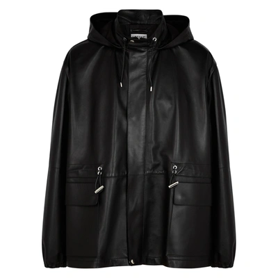 Shop Loewe Black Hooded Leather Jacket