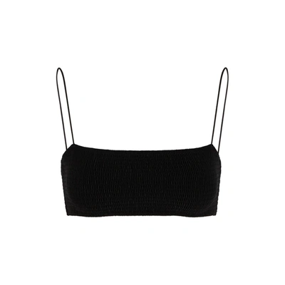 Shop Totême Black Smocked Bikini Top