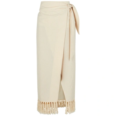 Shop Nanushka Randi Cream Tasselled Cotton Wrap Skirt