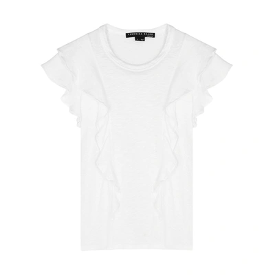 Shop Veronica Beard Bea White Ruffle-trimmed Cotton T-shirt