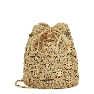 Shop Paco Rabanne 1969 Raffia Bucket Bag In Natural