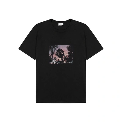 Shop Saint Laurent Vhs Sunset Black Printed Cotton T-shirt