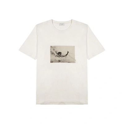 Shop Saint Laurent Surfer Off-white Printed Cotton T-shirt In Ecru