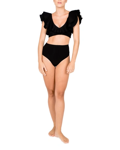 Shop Maygel Coronel Mila Ruffle Two-piece Bikini Set In Black