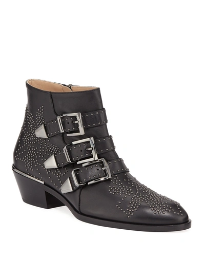 Chloé Chloe Women Embellished Nappa Leather Susanna Ankle Boots In Black/gunmetal