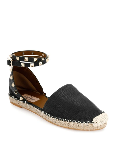 Shop Valentino Rockstud Double Espadrille Flat In Nero