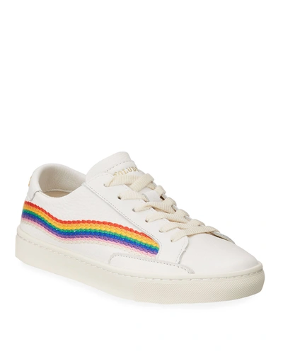 Shop Soludos Shooting Star Embroidered Leather Sneakers In White