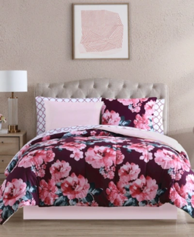 Shop Hallmart Collectibles Fiosa 8-pc. Reversible King Comforter Set Bedding In Plum/blush